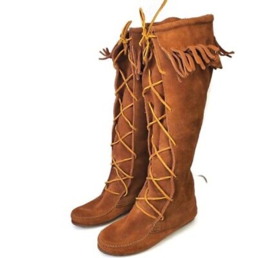 Women's Brown Suede Fringe Knee-High Boots Size 8